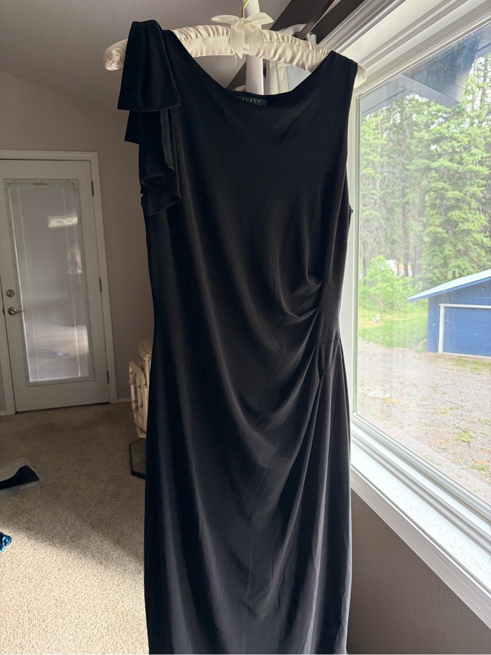 Ralph Lauren Black Sleeveless high Neck Midi Dress with fall over bow